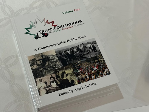 Cover of Transformations: The Italian Canadian Experience — A Commemorative Publication, Volume One, edited by Angelo Bolotta, featuring a photo collage.