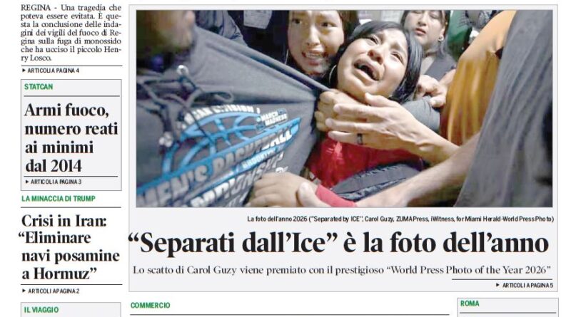 Front page of Corriere Canadese newspaper with green masthead, main headline 'La morte di Henry si poteva evitare' and a crowd photo in the center/right area.