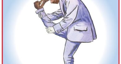Political cartoon of a man in a light blue suit bending over to put his foot in his mouth, captioned 'Ford foot in mouth'.