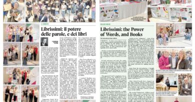 Two-page newspaper spread showing students receiving certificates at a ceremony, with a large group photo and editorial text nearby.
