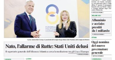 Front page of Corriere Canadese; photo of Mark Carney and Giorgia Meloni at a joint energy and minerals cooperation event.