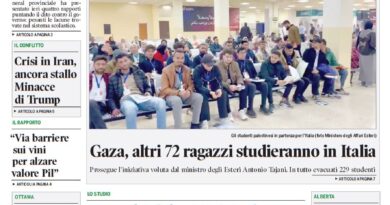 Front page of Corriere Canadese; bold green masthead, main headline about school chaos, and a large photo of students seated in a waiting area.