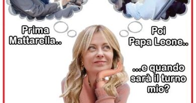 Satirical cartoon: a woman looks up thoughtfully as two thought bubbles show men in cars, with the caption asking when it will be her turn.