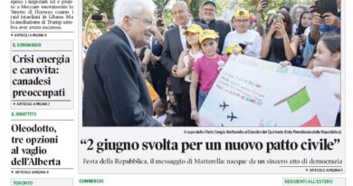 Front page of Corriere Canadese showing Iran negotiations headline and a crowd photo with a politician nearby.
