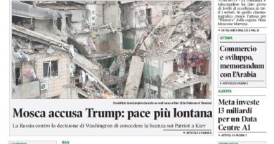 Front page of Corriere Canadese with a green masthead and a large photo of rubble and collapsed buildings under the headline Wisteria, in scena l'eccellenza italiana.